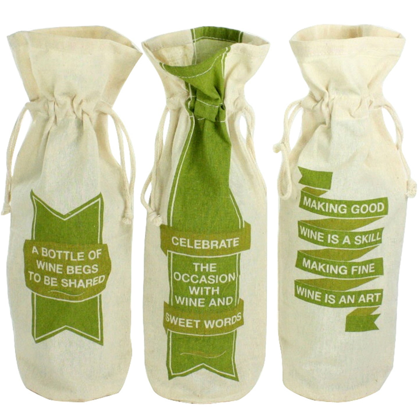 Cotton Shared Wine bags set of 3