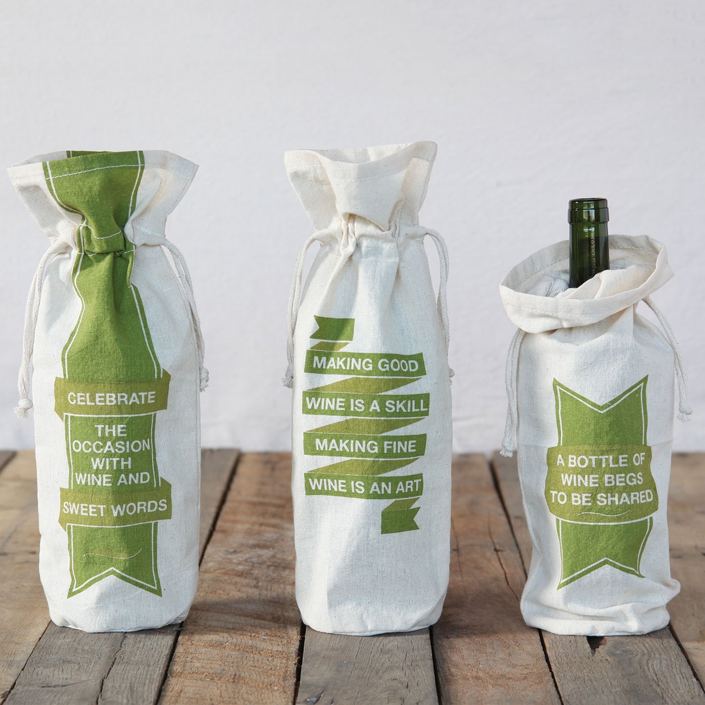 Cotton Shared Wine bags set of 3
