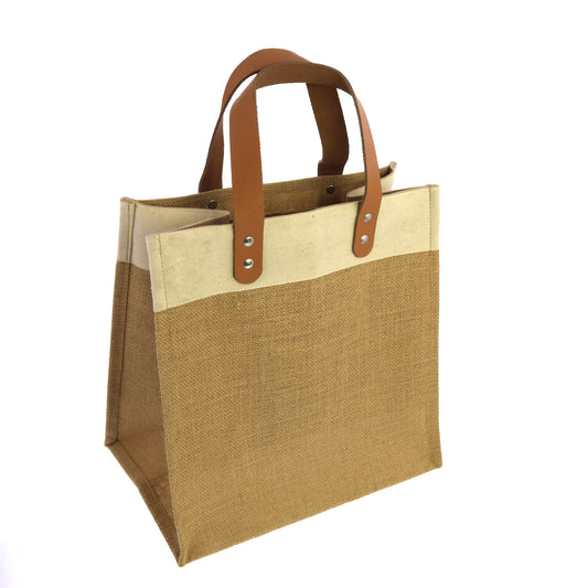 Jute & Leather wine Bag