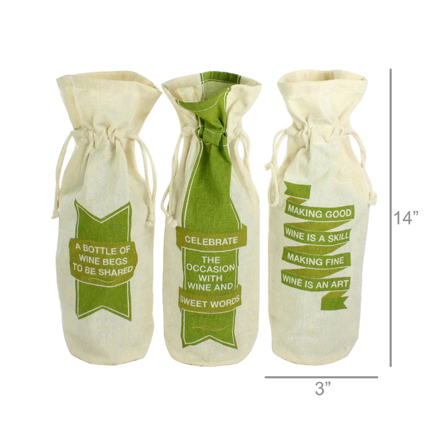 Cotton Shared Wine bags set of 3